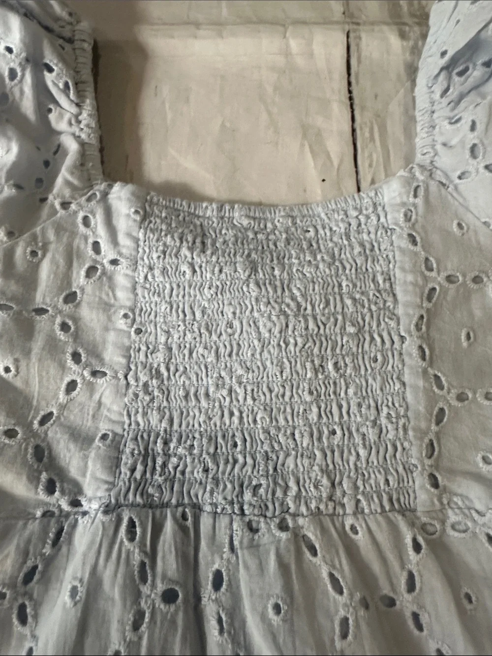 Katie J NYC Phoebe pale Blue Eyelet Puff Sleeve Dress fits like a 6 Small tween